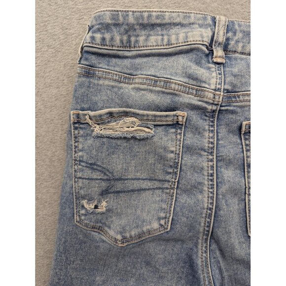 American Eagle Jeans Womens 8 Long Blue Super Hi Rise Flare Distressed Boho - Picture 8 of 15